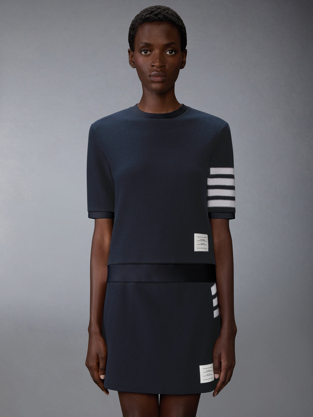 Thom Browne Women Textured Cotton Piqué 4-Bar T-Shirt THOM BROWNE