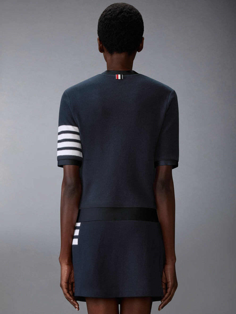 Thom Browne Women Textured Cotton Piqué 4-Bar T-Shirt THOM BROWNE