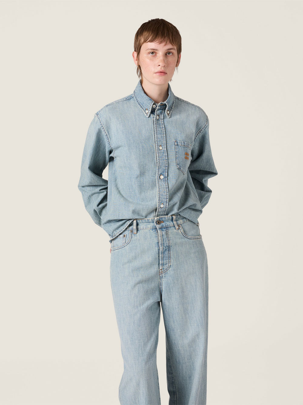 Miu Miu Women Chambray Denim Shirt MIU MIU