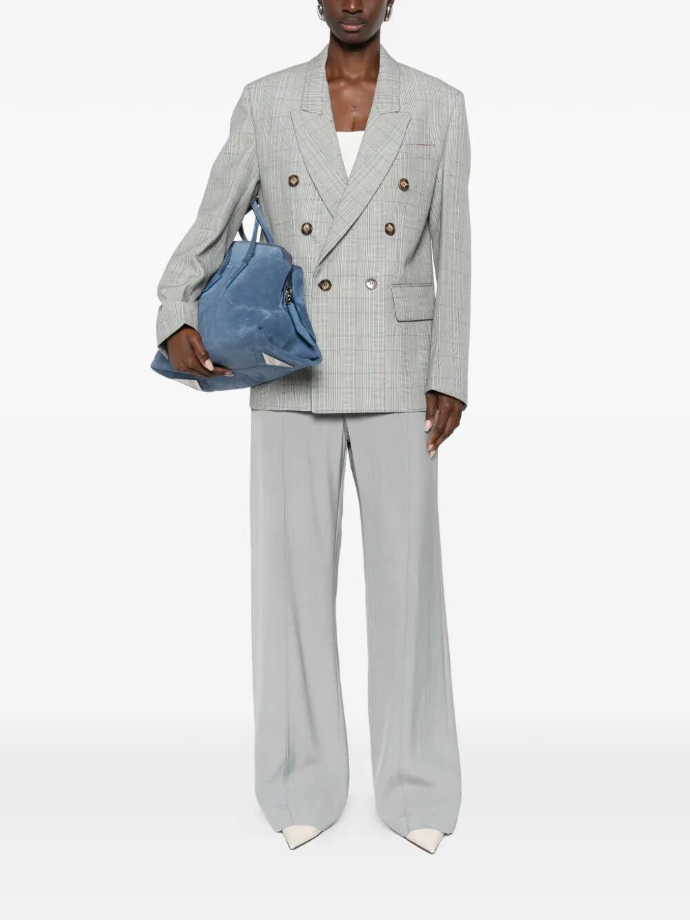 Victoria Beckham Women Check Wool Double-Breasted Tailored Jacket VICTORIA BECKHAM