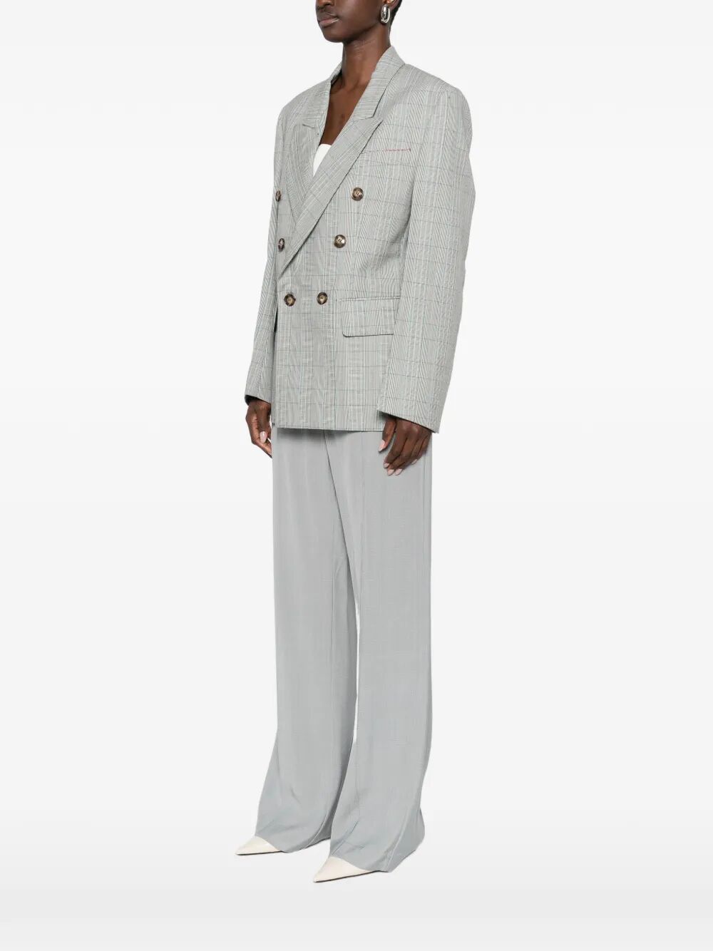 Victoria Beckham Women Check Wool Double-Breasted Tailored Jacket VICTORIA BECKHAM