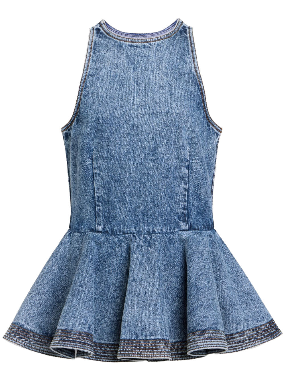 Alaia Women Peplum Denim Top With Ruffled Hem ALAIA