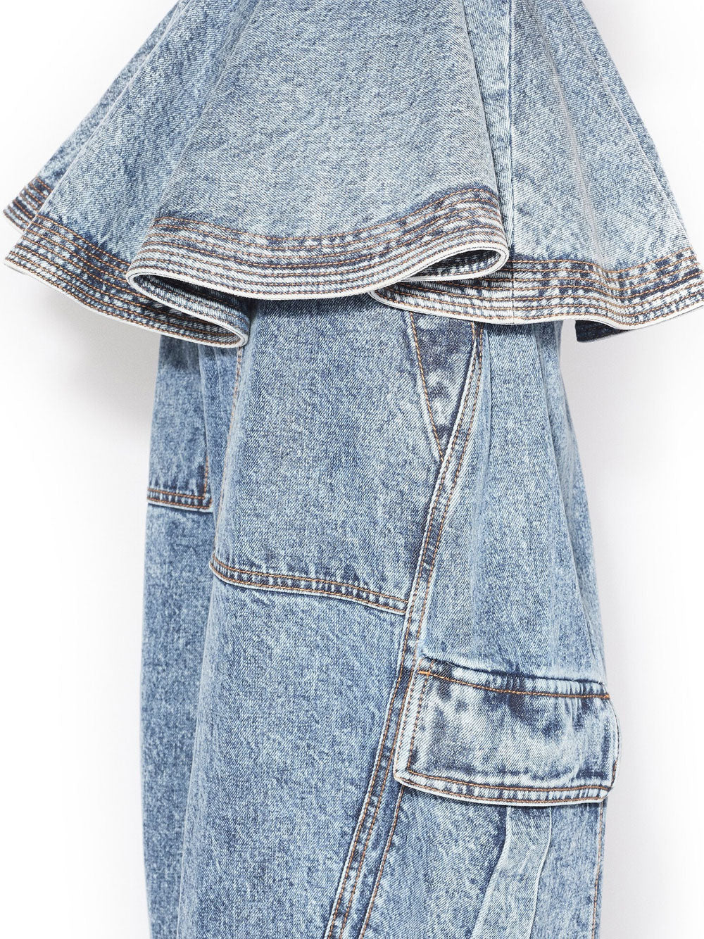 Alaia Women Peplum Denim Top With Ruffled Hem ALAIA