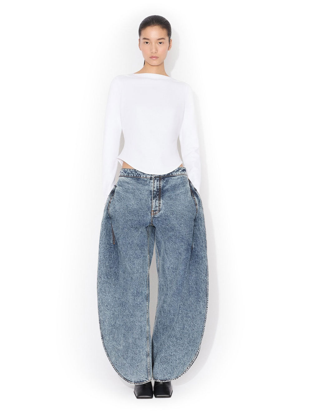 Alaia Women Petal Denim Pants With Side Slit ALAIA