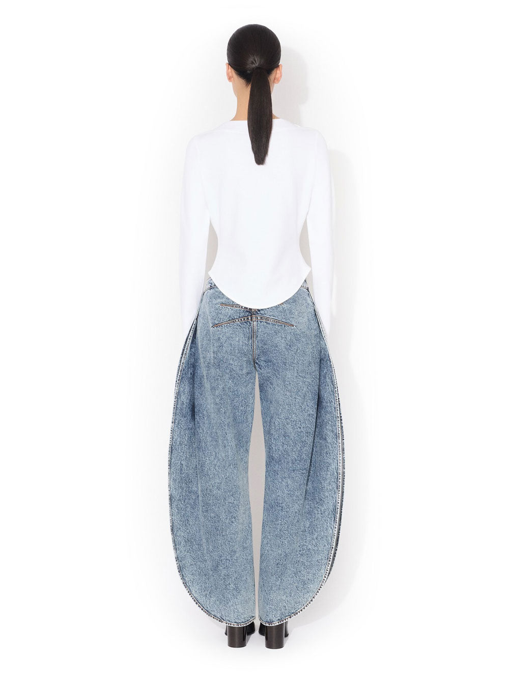 Alaia Women Petal Denim Pants With Side Slit ALAIA