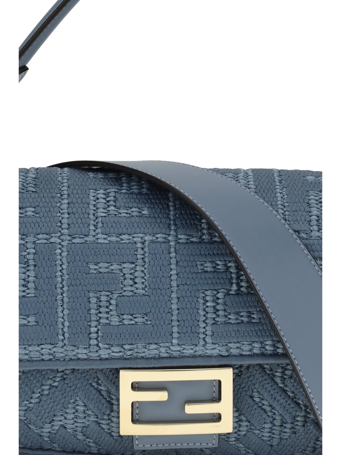 Fendi Women Medium Woven Raffia Shoulder Bag With Ff Embroidery FENDI