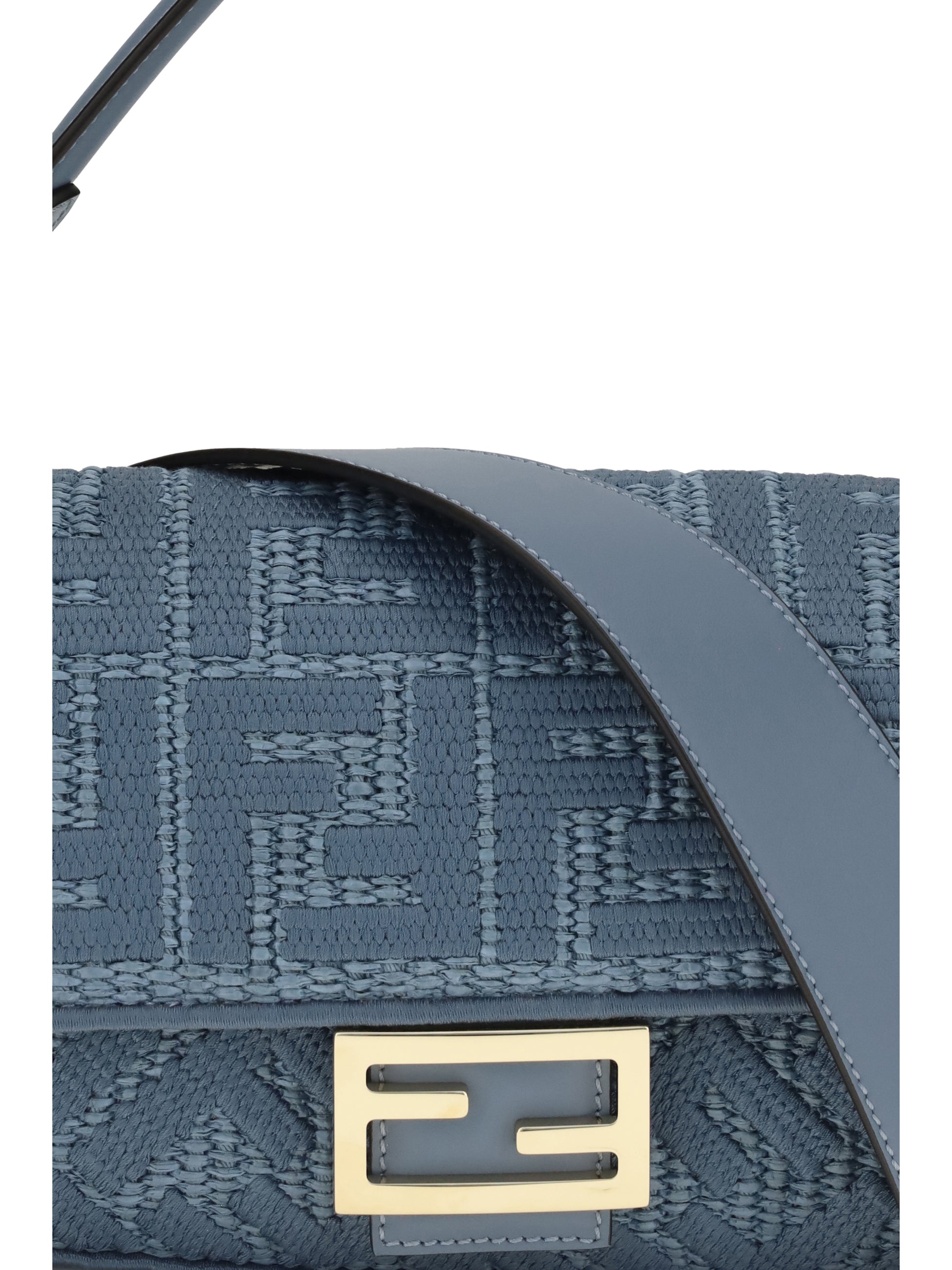Fendi Women Medium Woven Raffia Shoulder Bag With Ff Embroidery FENDI