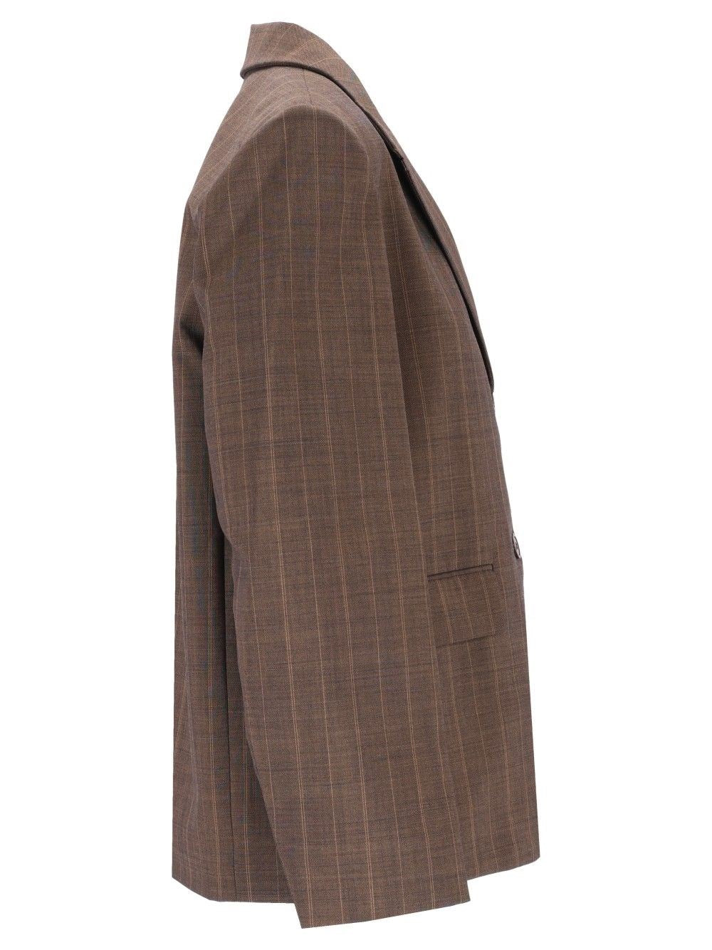 Ganni Women Brown Pinstriped Wool Blazer GANNI