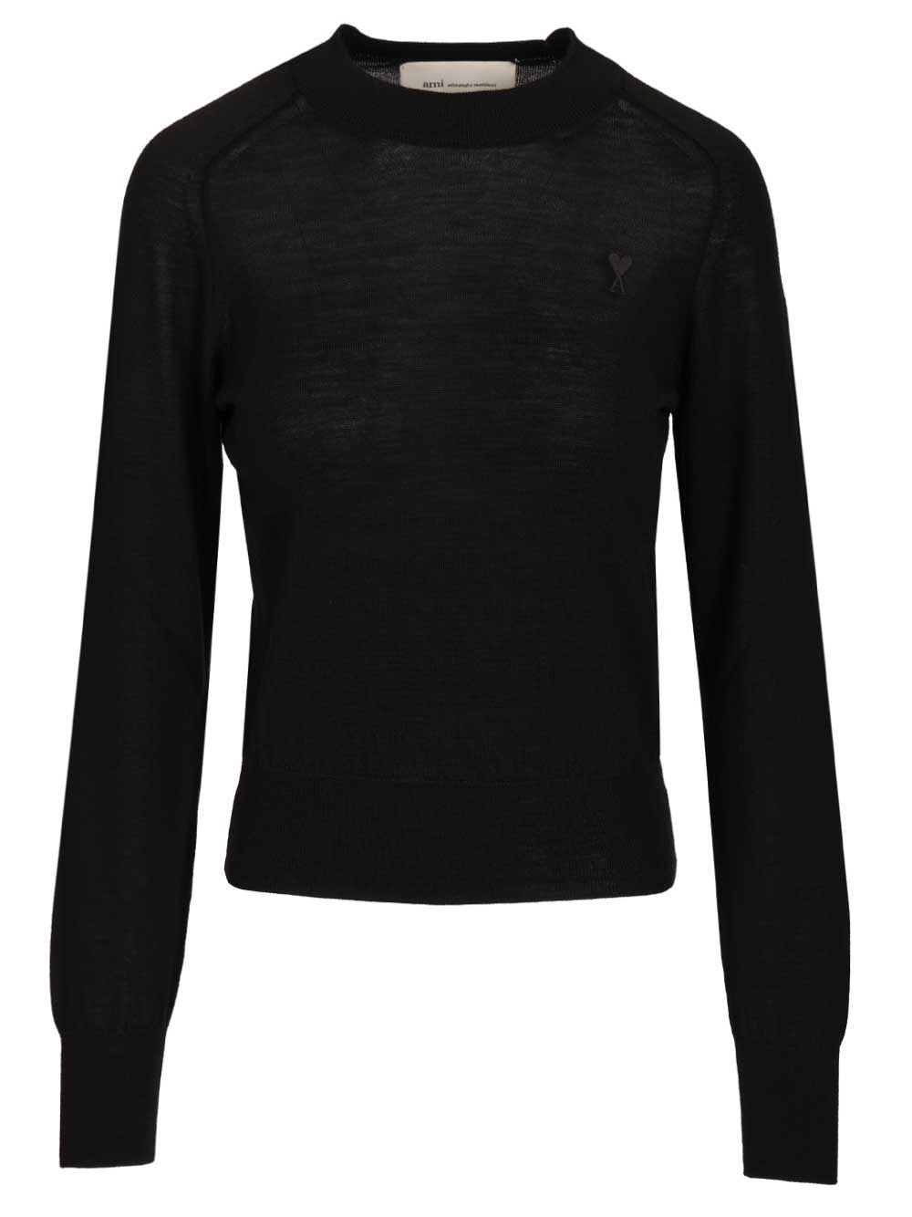 Ami Women Quota -Crewneck Sweater With Contrasted Ami De Coeur AMI PARIS