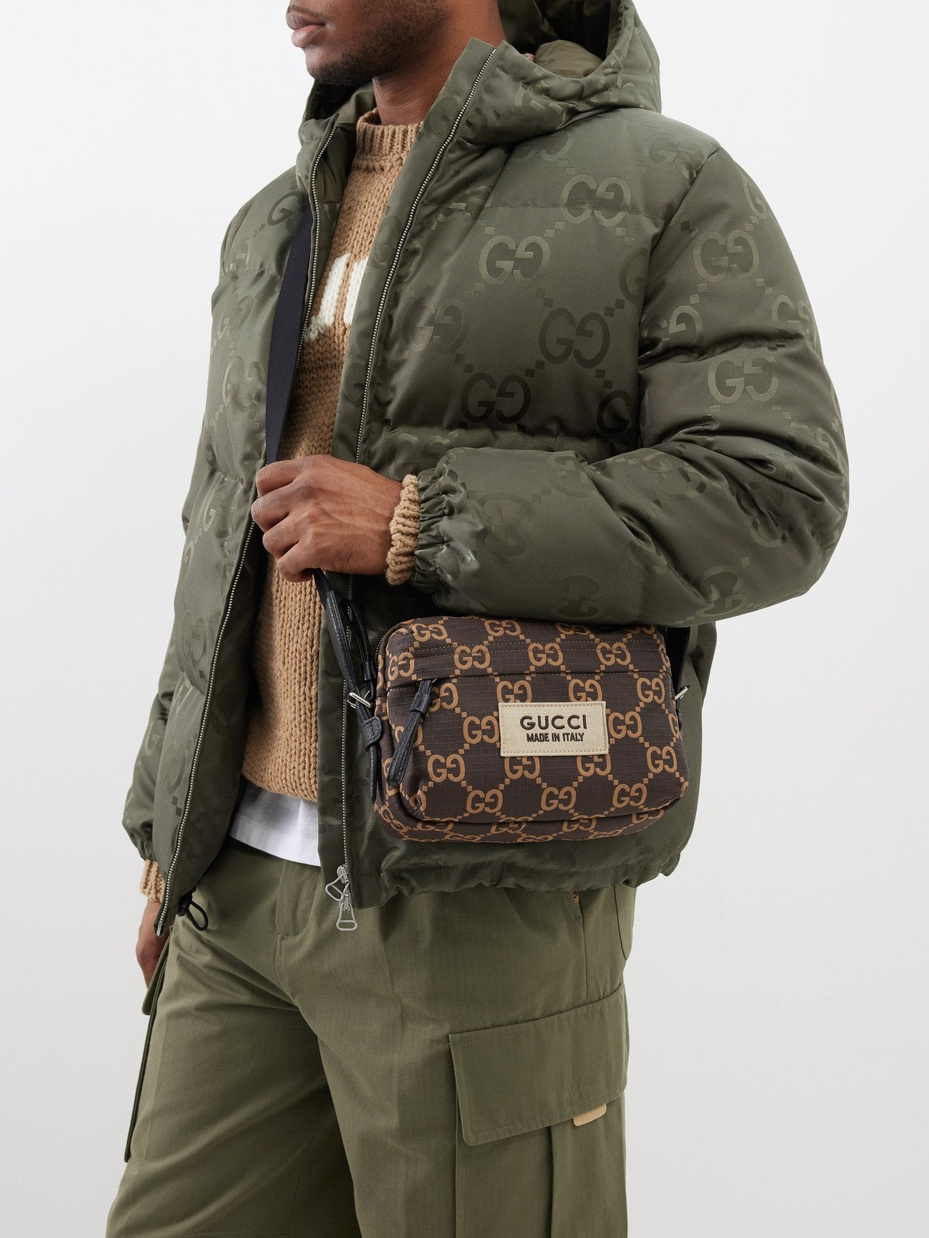 Gucci Men Gg Ripstop Nylon Crossbody Bag