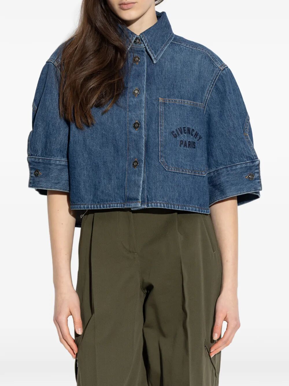 Givenchy Women Cropped Cocoon Shirt In Medium Denim GIVENCHY