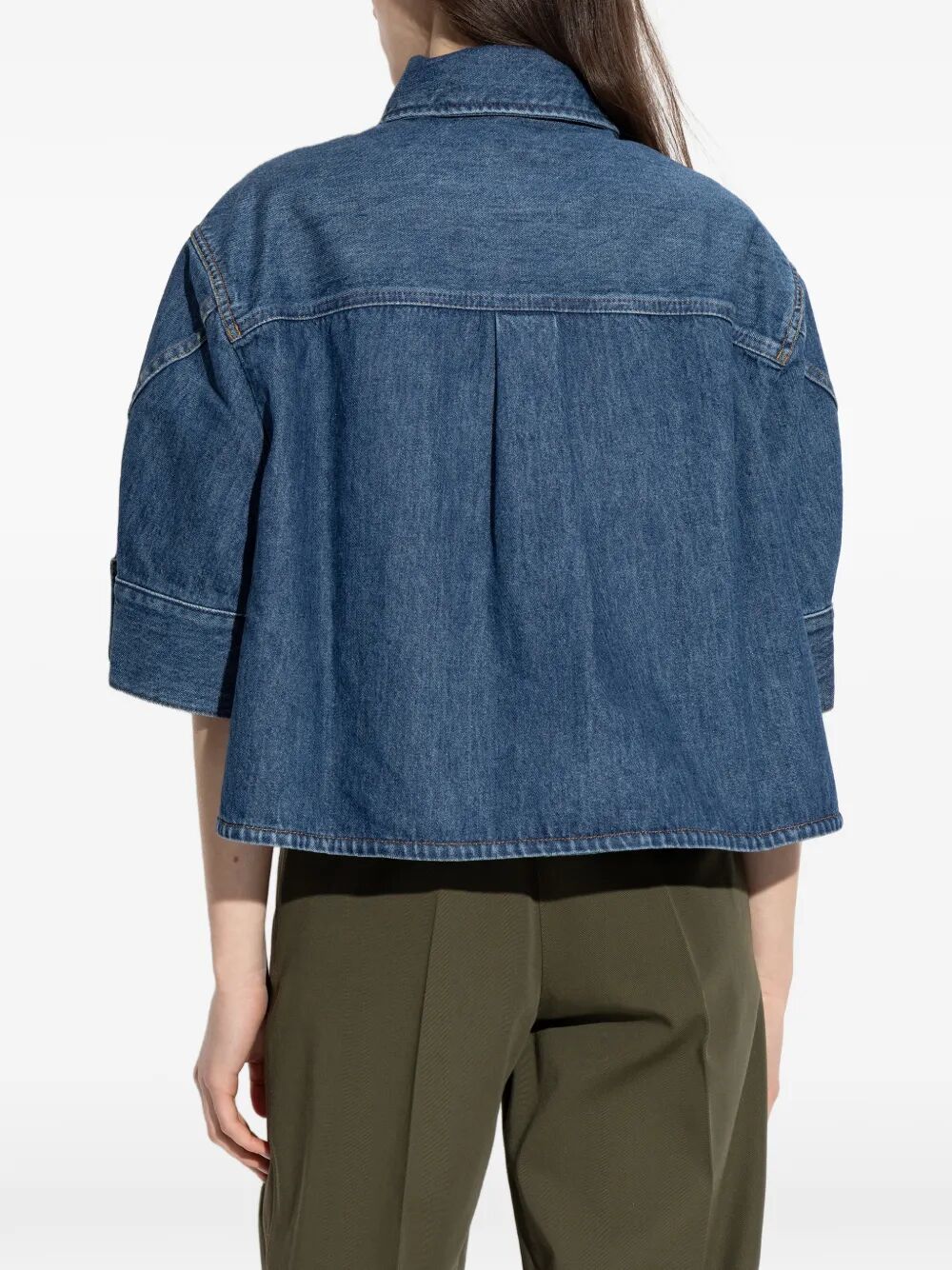 Givenchy Women Cropped Cocoon Shirt In Medium Denim GIVENCHY