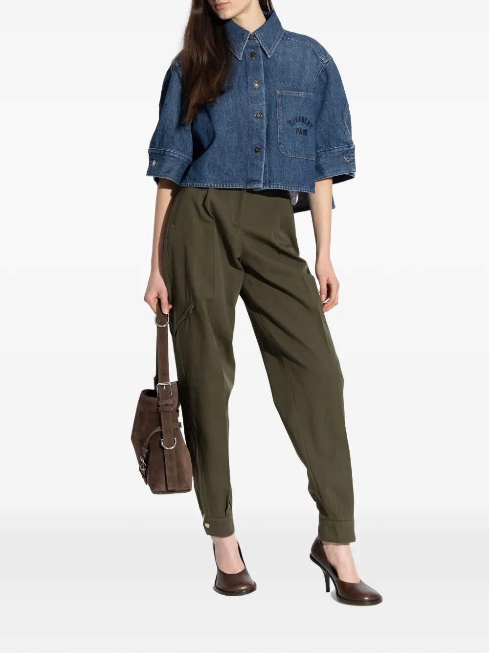 Givenchy Women Cropped Cocoon Shirt In Medium Denim GIVENCHY