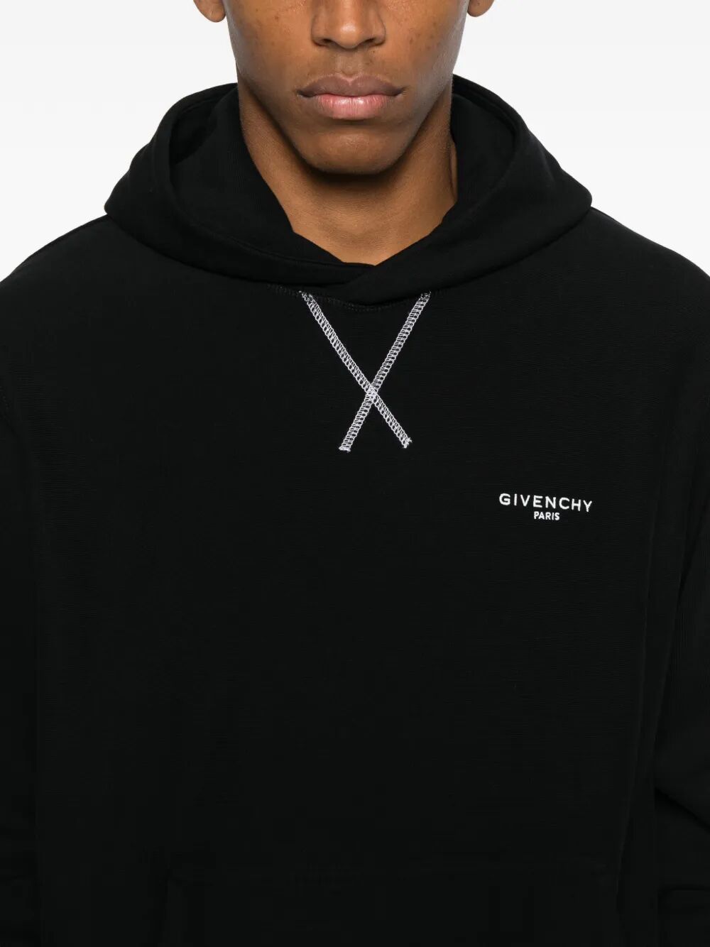 Givenchy Men Couture Seam Fleece Hoodie With Givenchy Paris Embroidery GIVENCHY