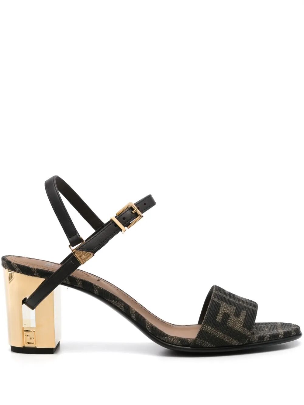 Fendi Women Ff Jacquard Gold-Finish Medium-Heeled Delfina Sandals FENDI