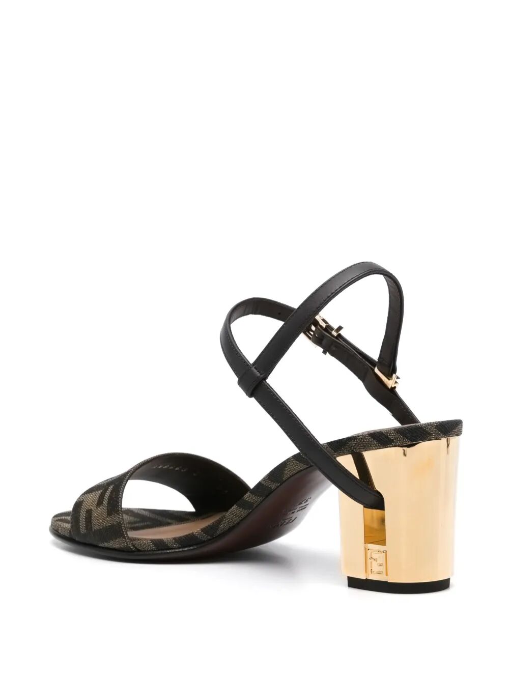 Fendi Women Ff Jacquard Gold-Finish Medium-Heeled Delfina Sandals FENDI