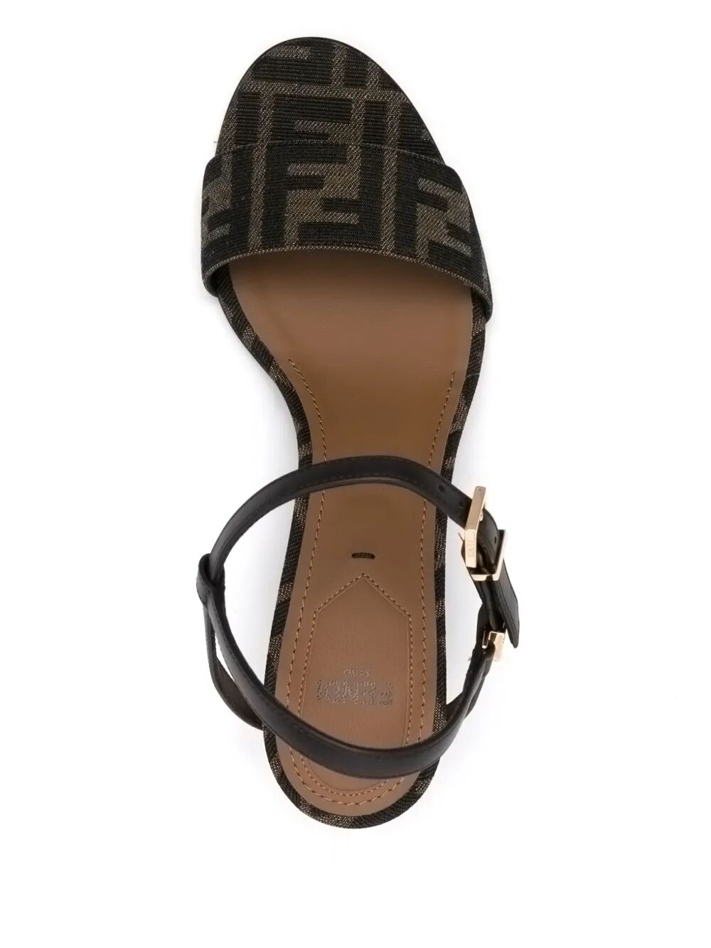 Fendi Women Ff Jacquard Gold-Finish Medium-Heeled Delfina Sandals FENDI