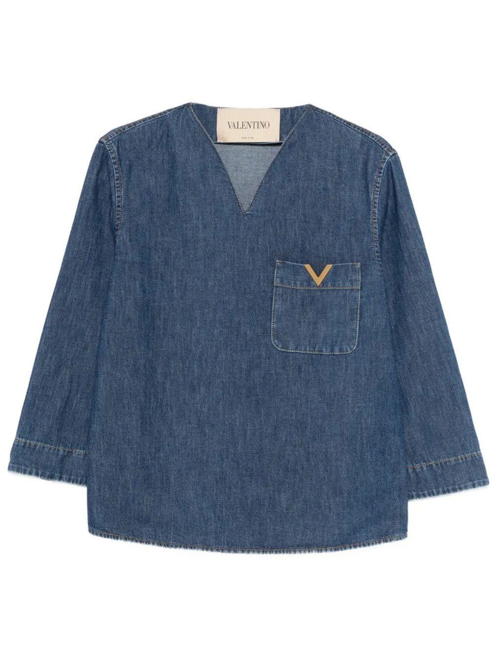 Valentino Garavani Women V-Neck Denim Shirt With Logo