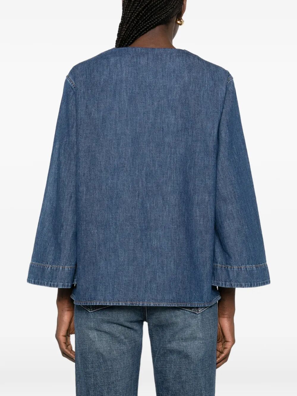 Valentino Garavani Women V-Neck Denim Shirt With Logo