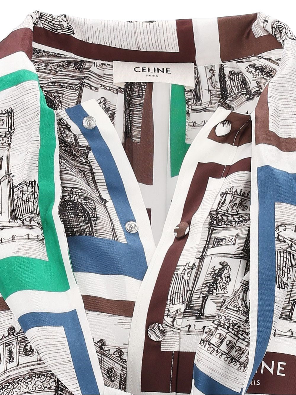 Celine Women Printed Silk Tie-Neck Shirt CELINE