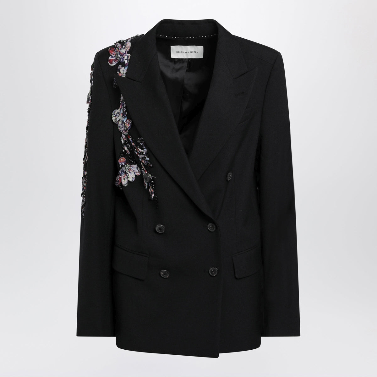 Dries Van Noten Black Double-Breasted Jacket With Floral Sequinned Appliques Women DRIES VAN NOTEN