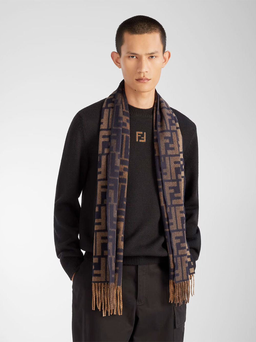 Fendi Men Faded-Effect Ff Jacquard Wool And Cashmere Scarf FENDI