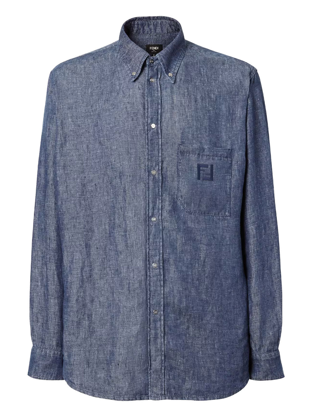 Fendi Men Comfort Fit Chambray Shirt With Ff Embroidery FENDI