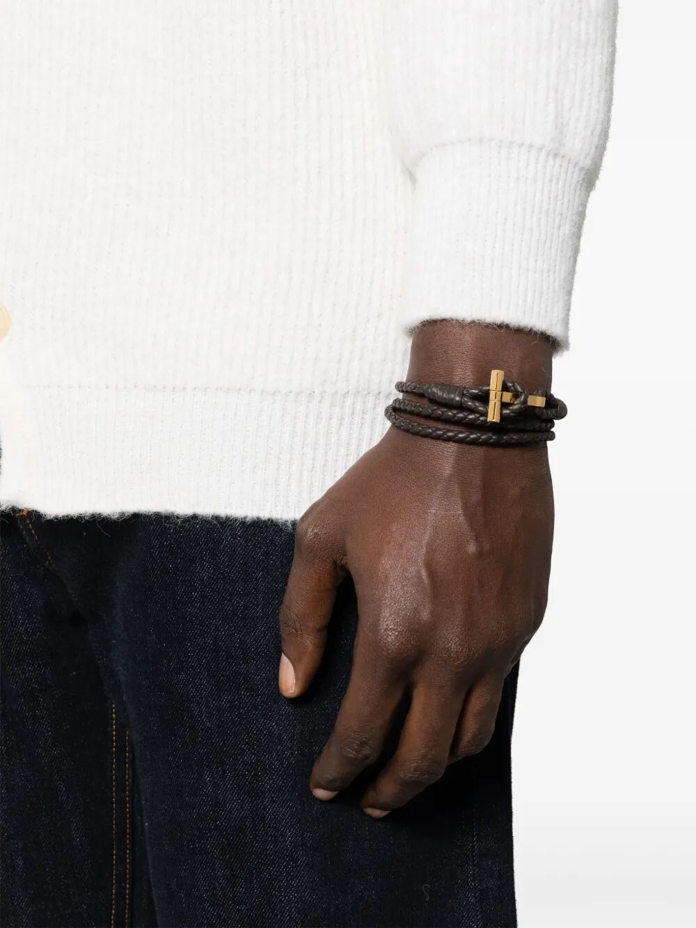 Tom Ford Men Braided Leather T Bracelet TOM FORD
