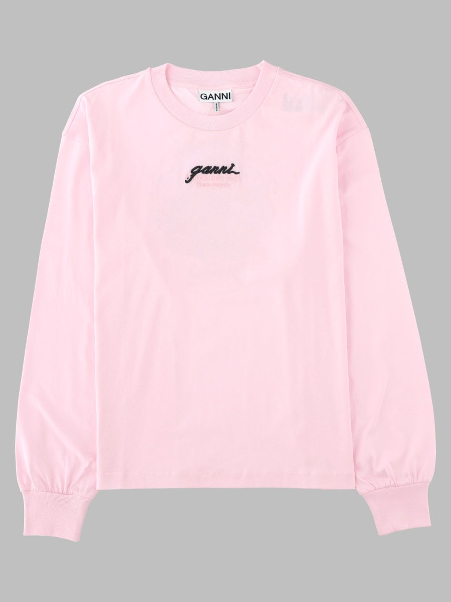 Ganni Women T-Shirt A Manica Lunga Con Logo E Stampa GANNI