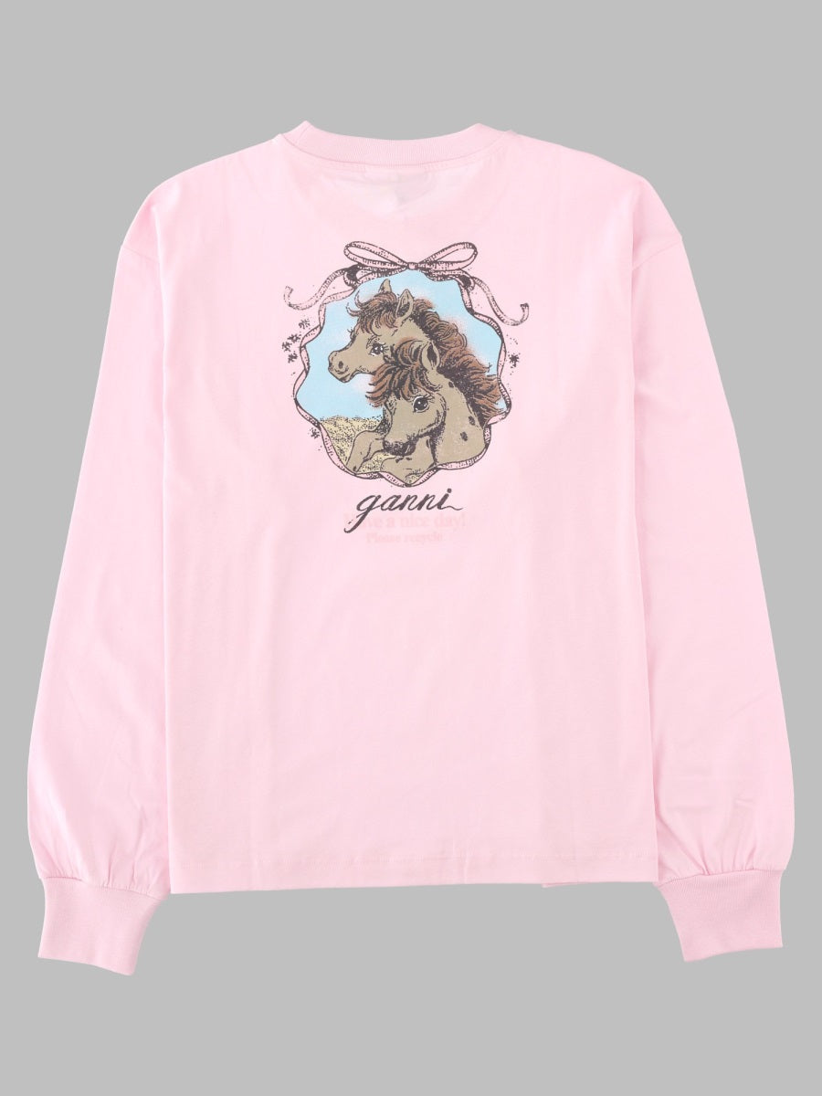 Ganni Women T-Shirt A Manica Lunga Con Logo E Stampa GANNI