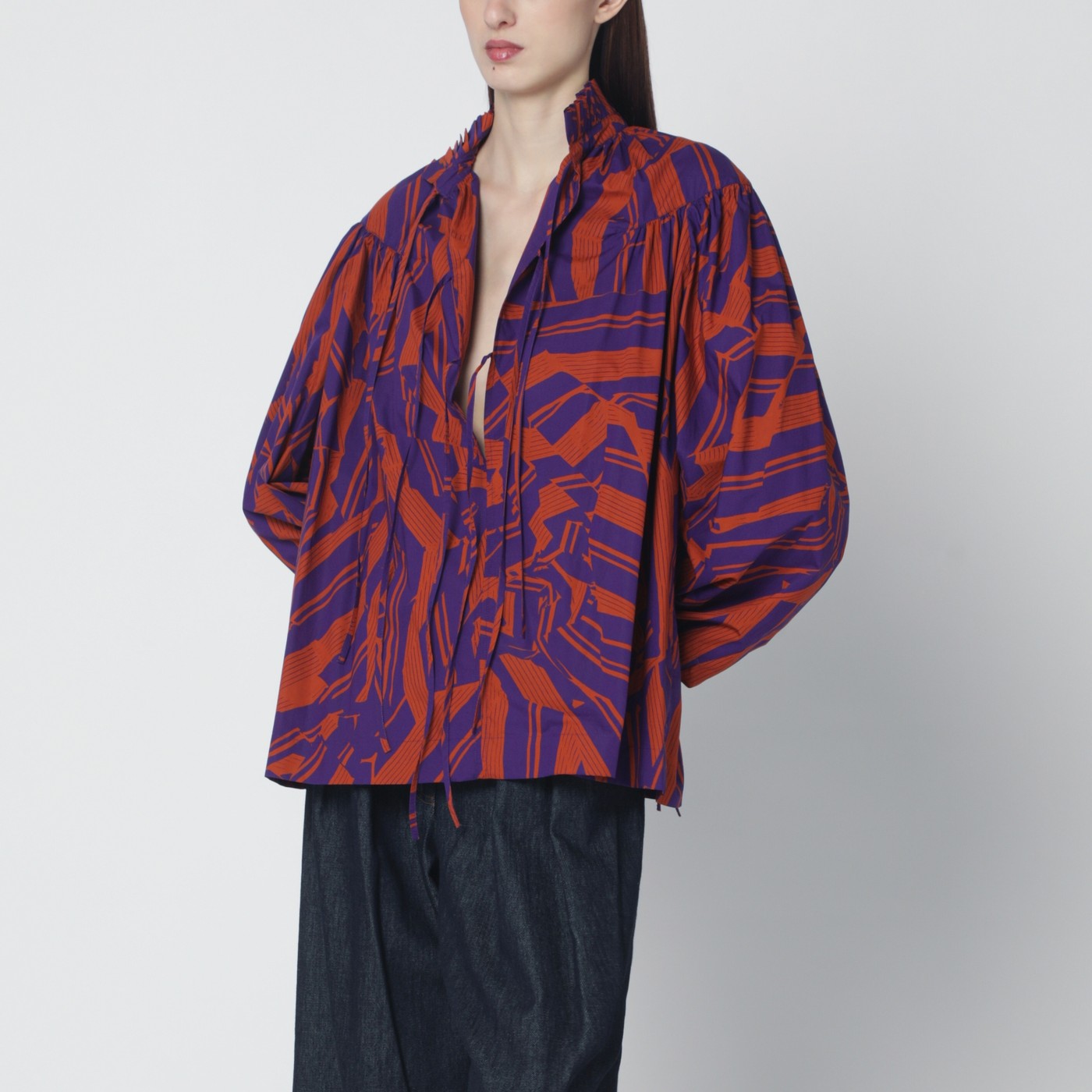 Dries Van Noten Loose Shirt With Ruffle Details And Crushed Stripe Print Women DRIES VAN NOTEN