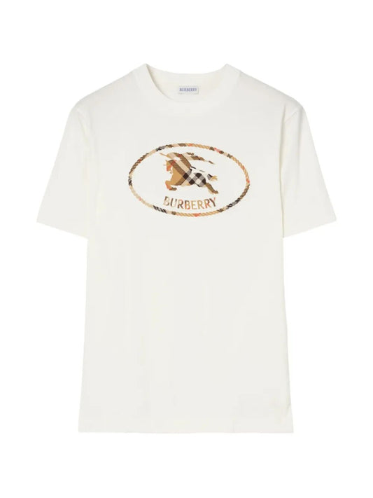 Burberry Men Check Knight Stamp Cotton T-Shirt
