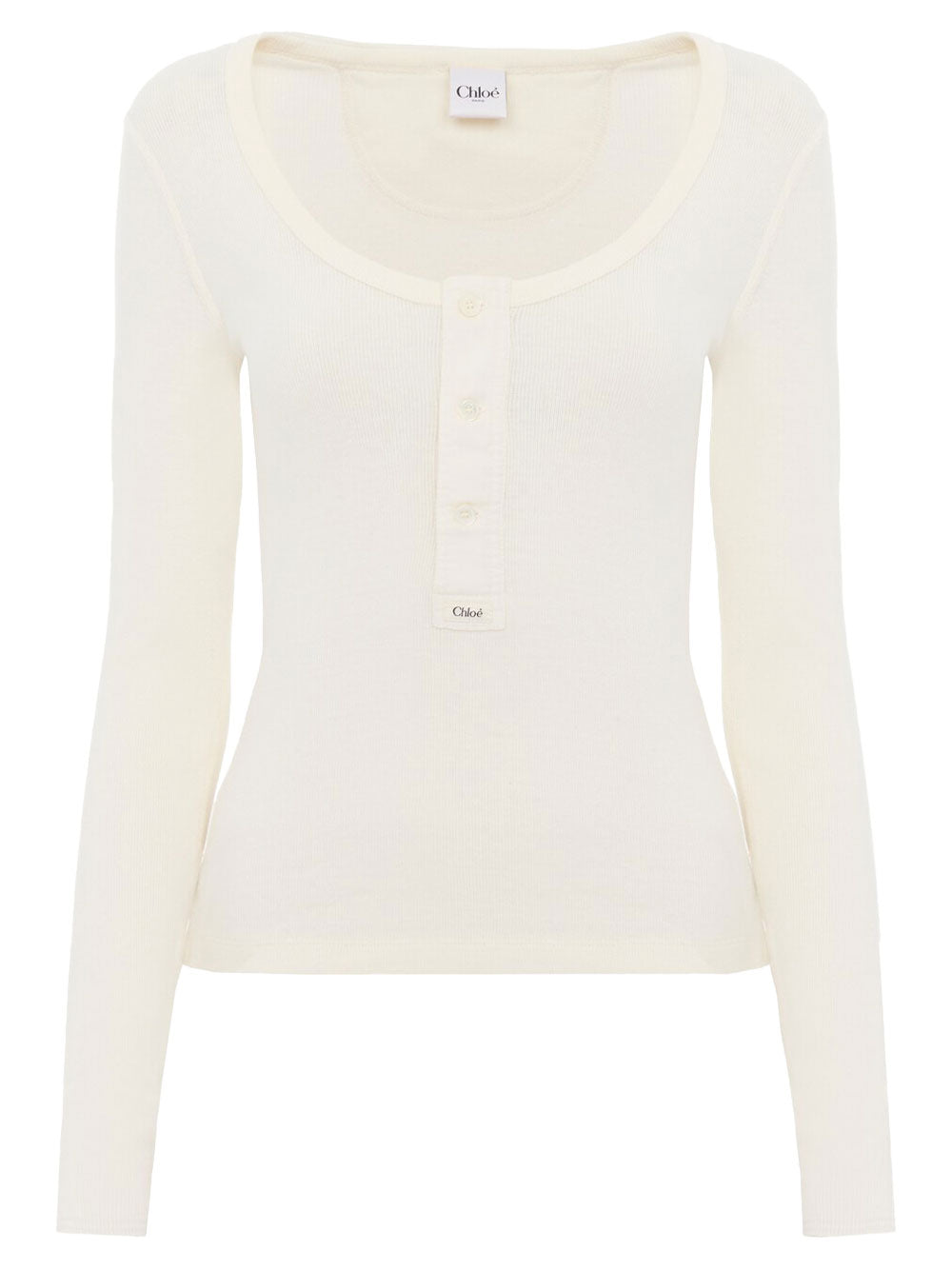 Chloe Women Scoop-Neck Cotton Jersey Henley Top CHLOE