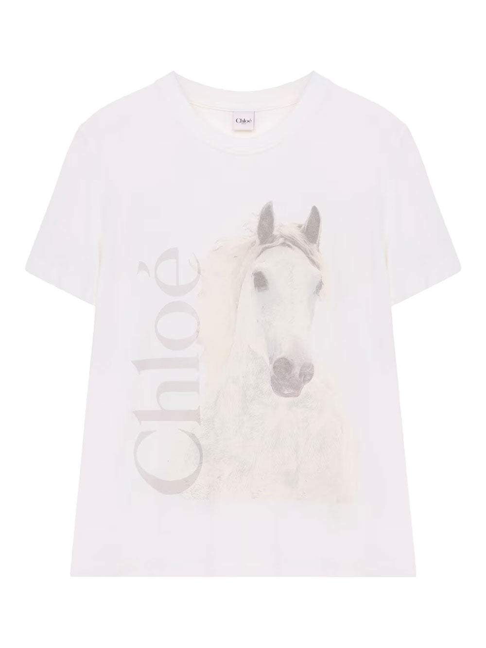 Chloe Women Faded Horse-Print Cotton Jersey T-Shirt CHLOE