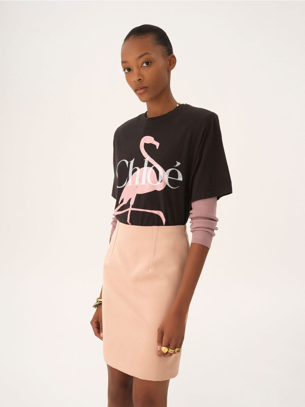 Chloe Women Oversized Fit Flamingo-Print Cotton Jersey T-Shirt CHLOE