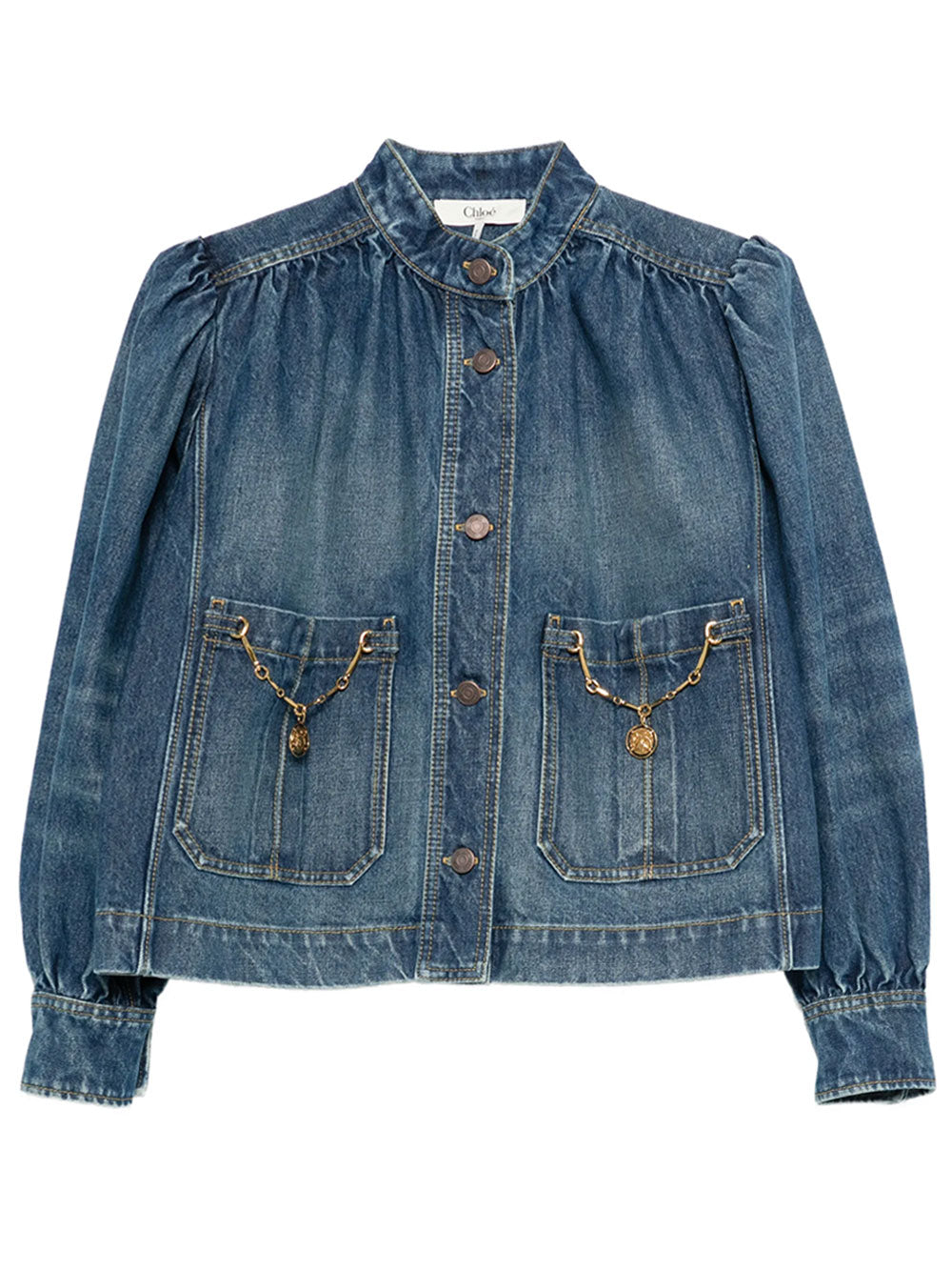 Chloe Women High-Neck Gathered Denim Jacket CHLOE