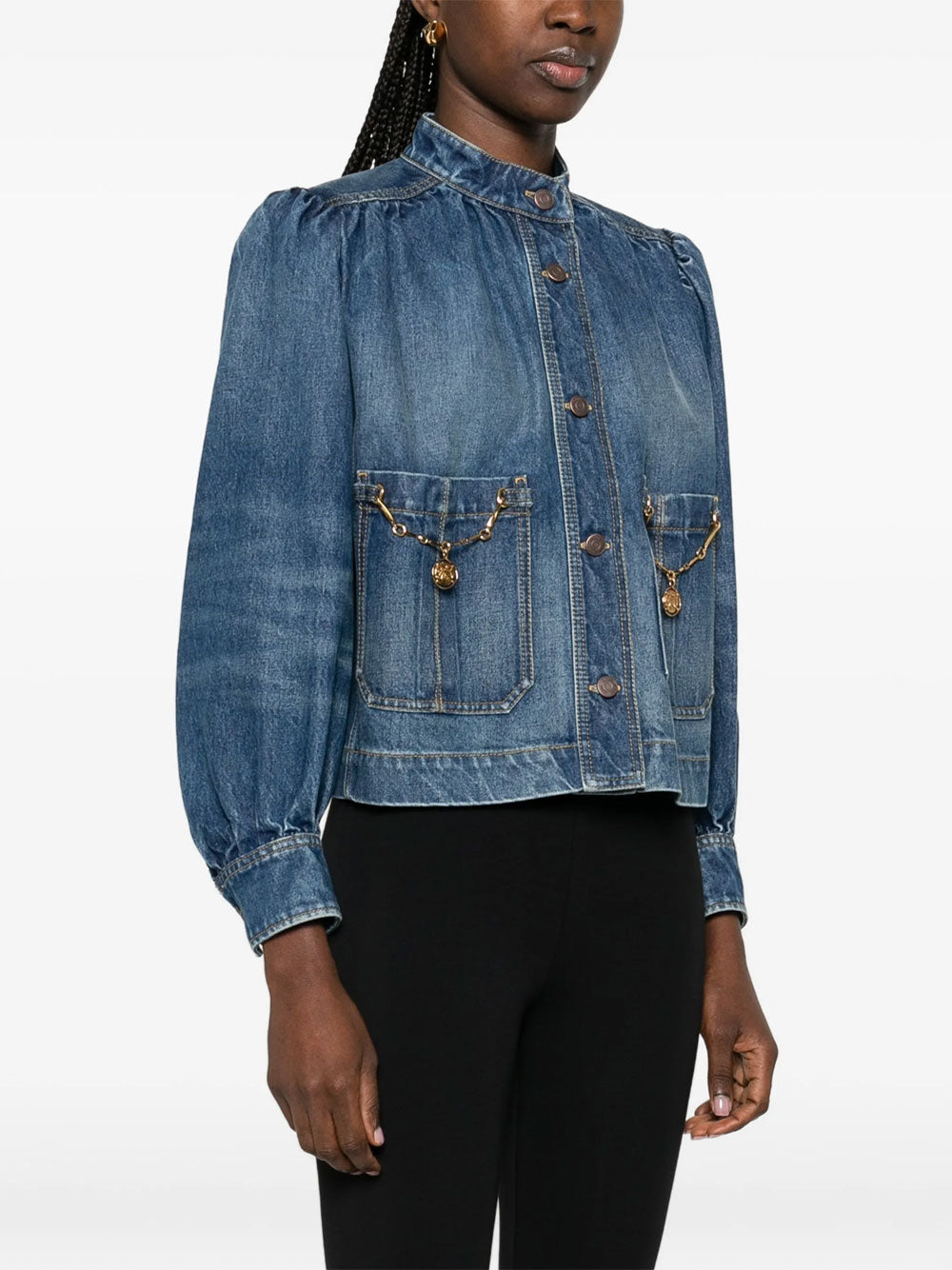 Chloe Women High-Neck Gathered Denim Jacket CHLOE