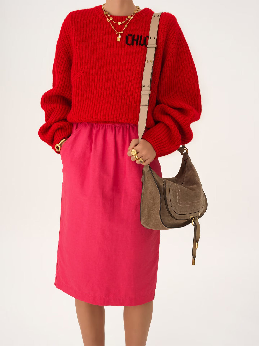 Chloe Women Small Marcie Shoulder Bag In Suede Leather CHLOE