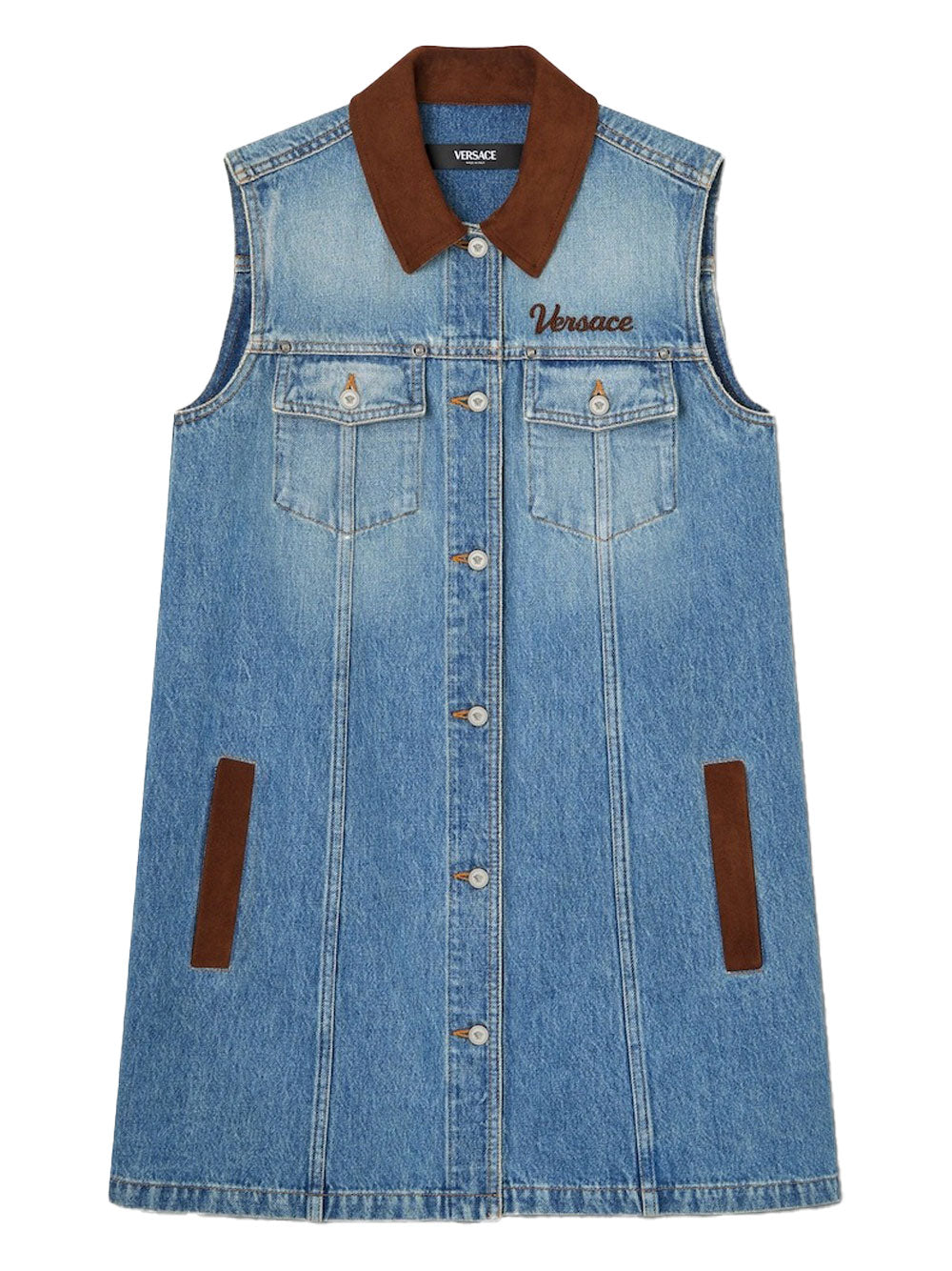 Versace Women Denim A-Line Dress With Suede Details VERSACE