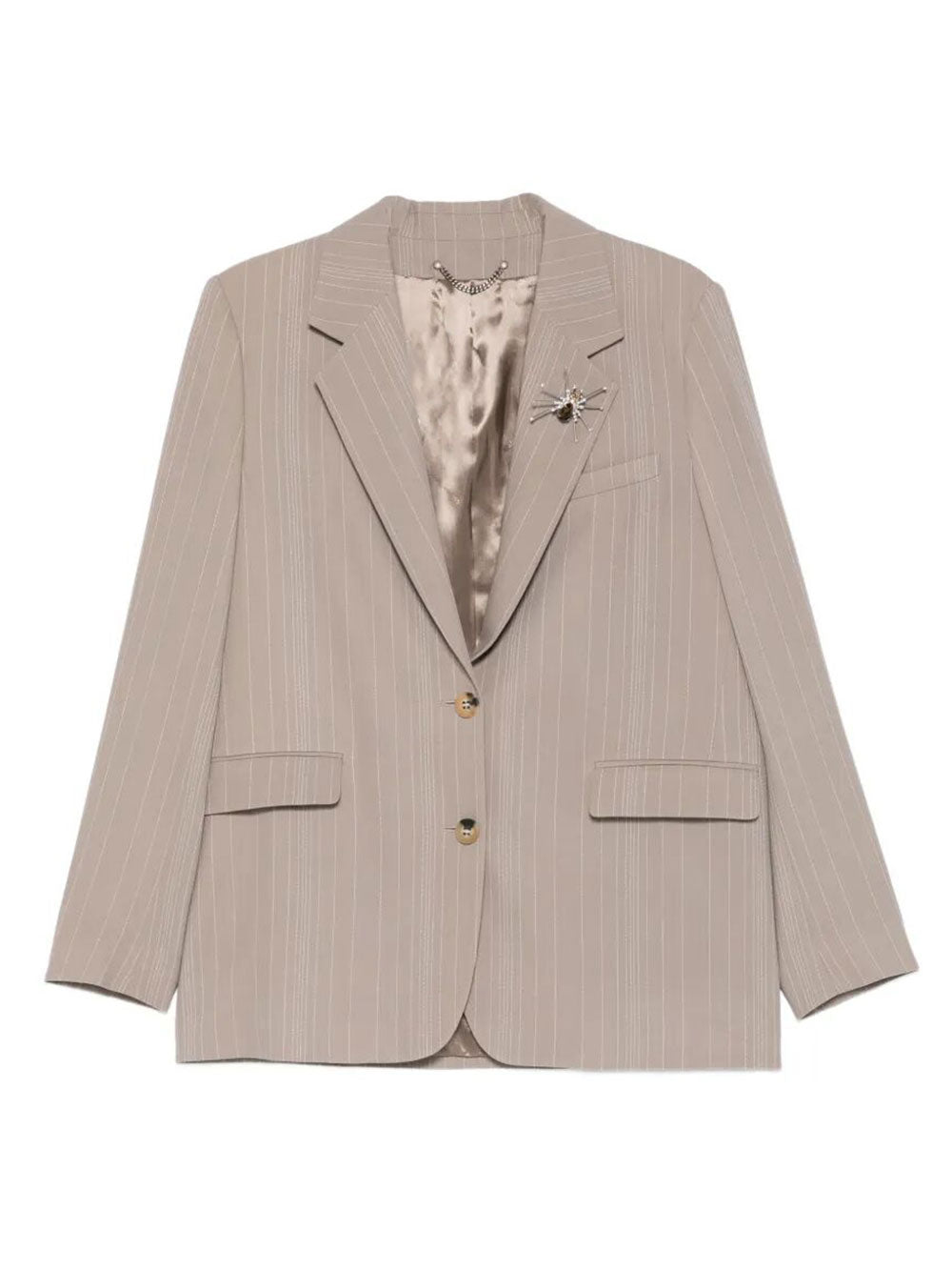 Golden Goose Women Pinstripe Oversized Wool Blend Blazer With Broche GOLDEN GOOSE