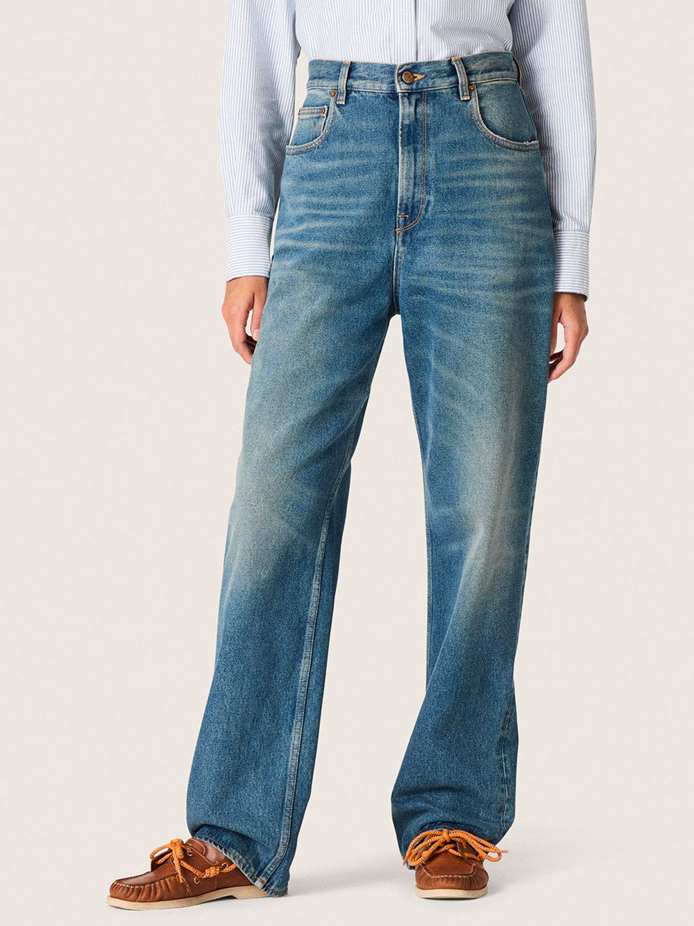Golden Goose Women Stone-Washed Light Blue Denim Boyfriend Jeans GOLDEN GOOSE