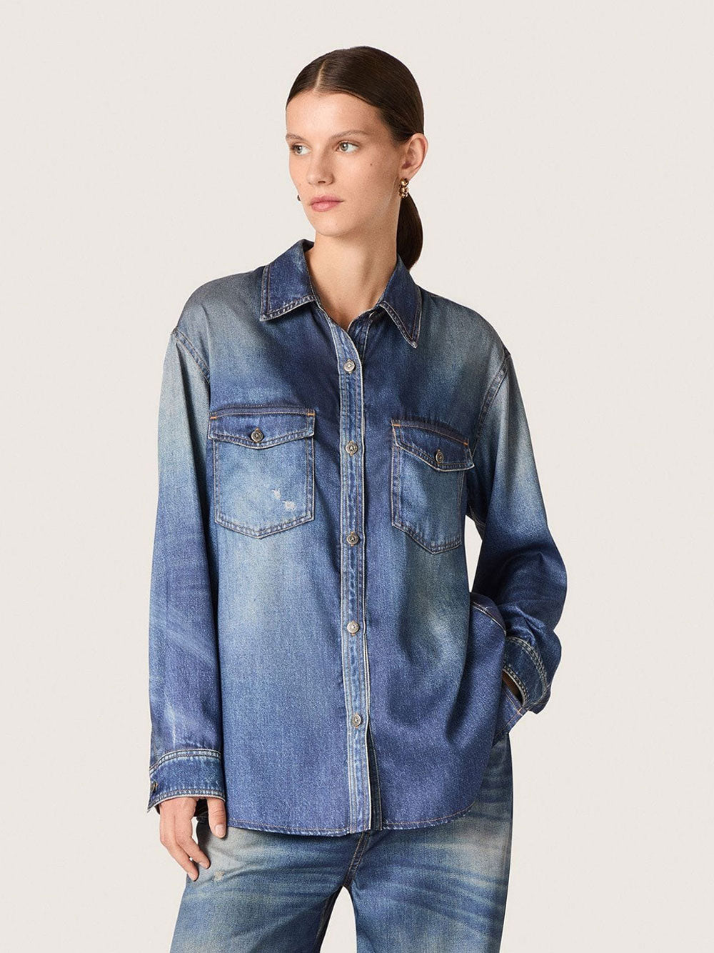 Golden Goose Women Lived-In Denim Effect Oversized Shirt GOLDEN GOOSE