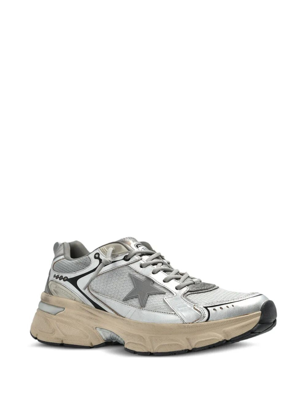 Golden Goose Men Lightstar Laminated Leather And Mesh Sneakers GOLDEN GOOSE