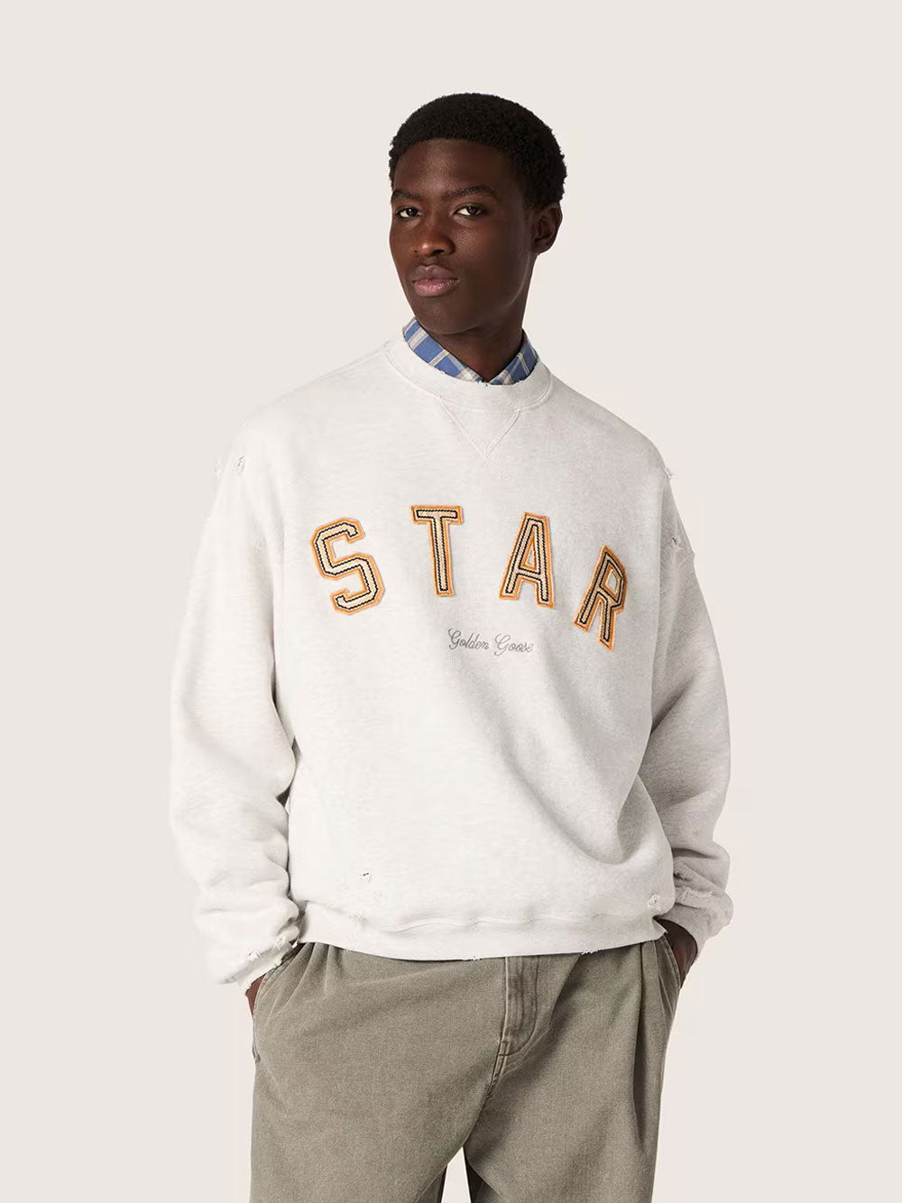Golden Goose Men Melange Cotton Star Sweatshirt With Embroidery GOLDEN GOOSE
