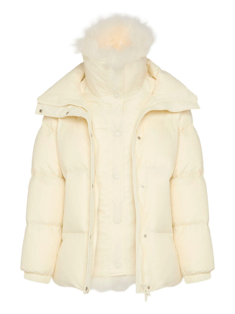 Yves Salomon Women Ys Army Collection: Mid-Length Down Jacket With Removable Bib And Lambswool Trim YVES SALOMON