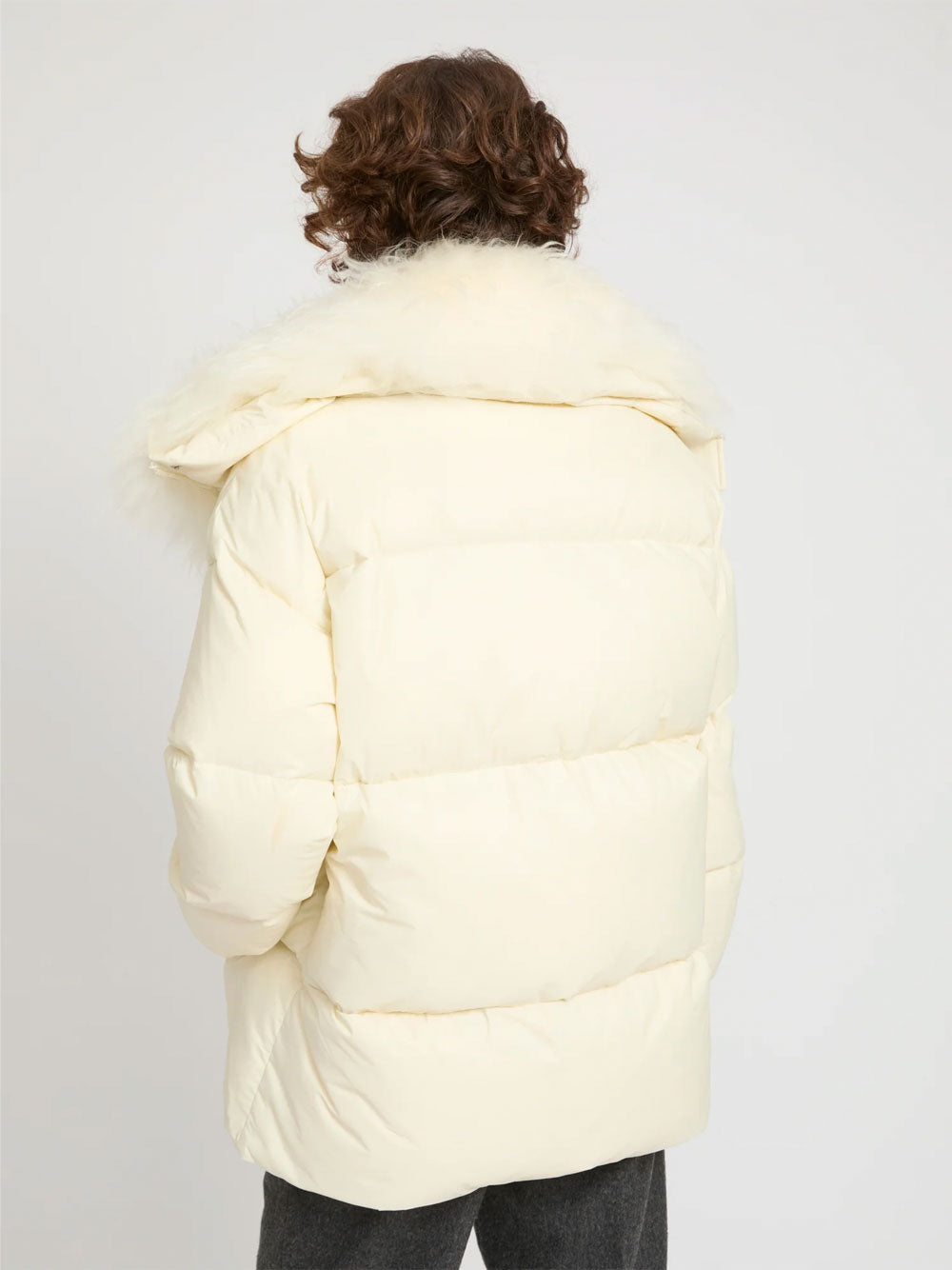 Yves Salomon Women Ys Army Collection: Mid-Length Down Jacket With Removable Bib And Lambswool Trim YVES SALOMON