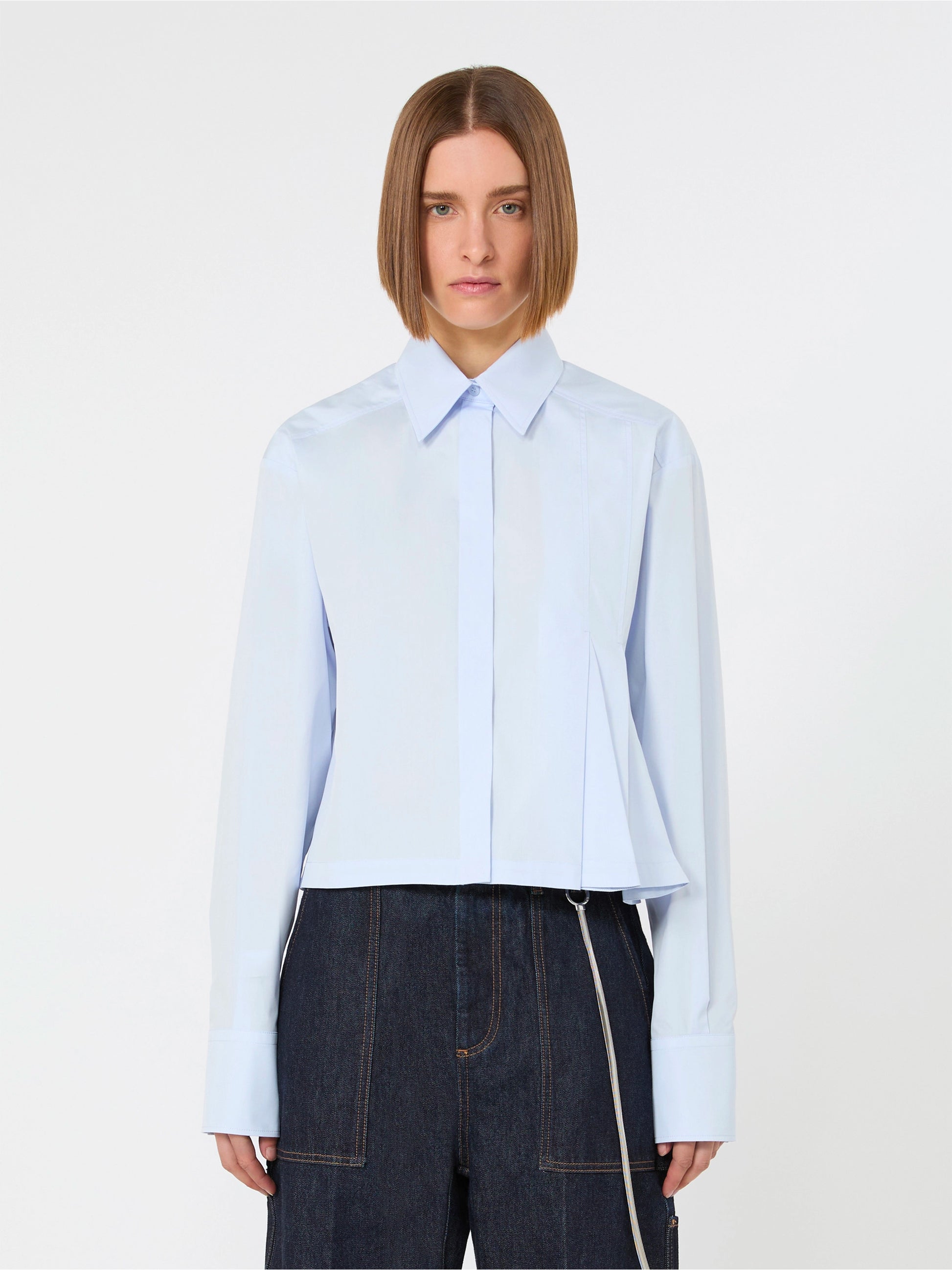 Sportmax Women Cropped Poplin Shirt With Asymmetrical Pleats SPORTMAX