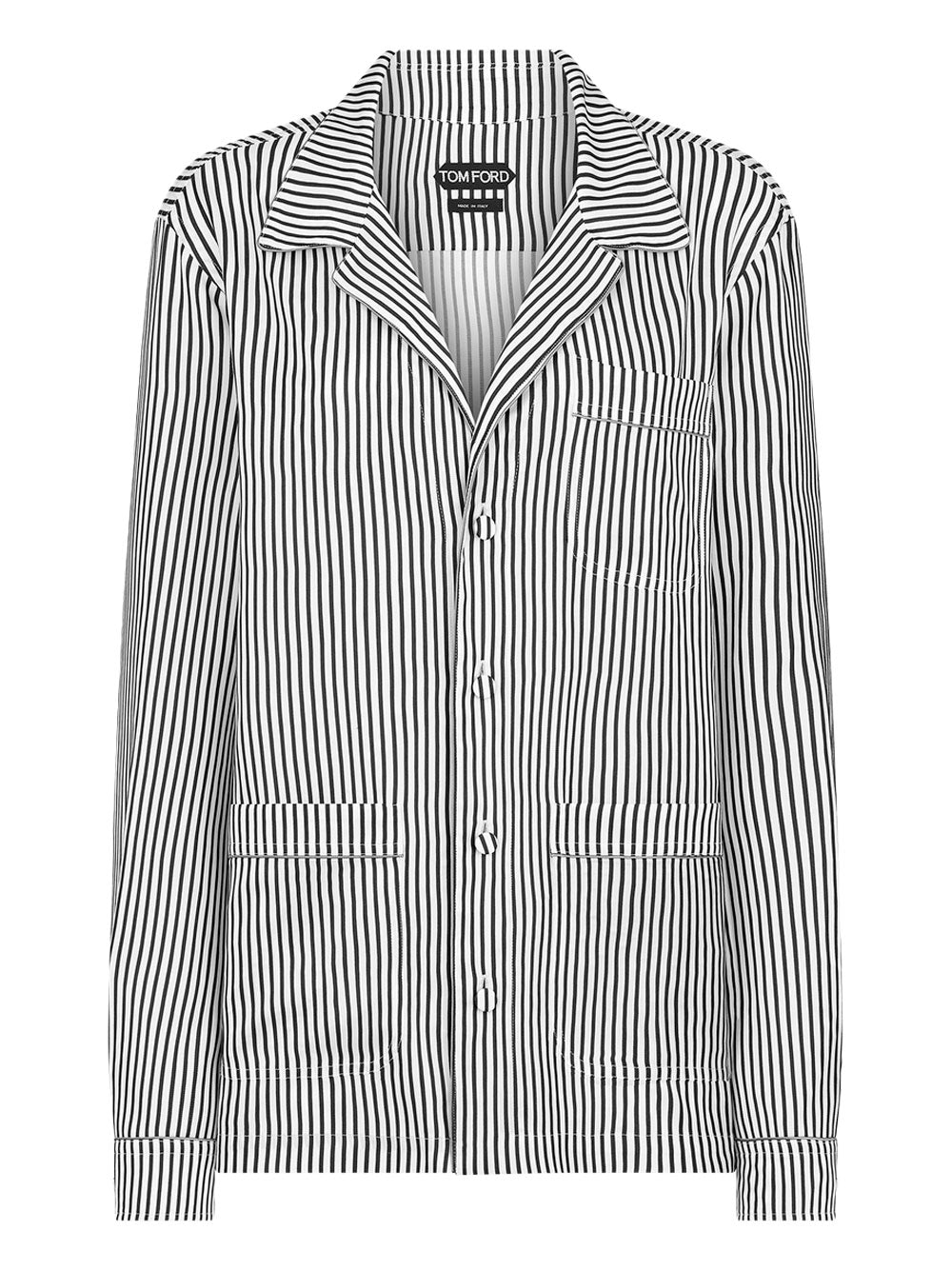 Tom Ford Women Striped Silk Pj Shirt With Piping And Tonal Tf Embroidered Logo TOM FORD