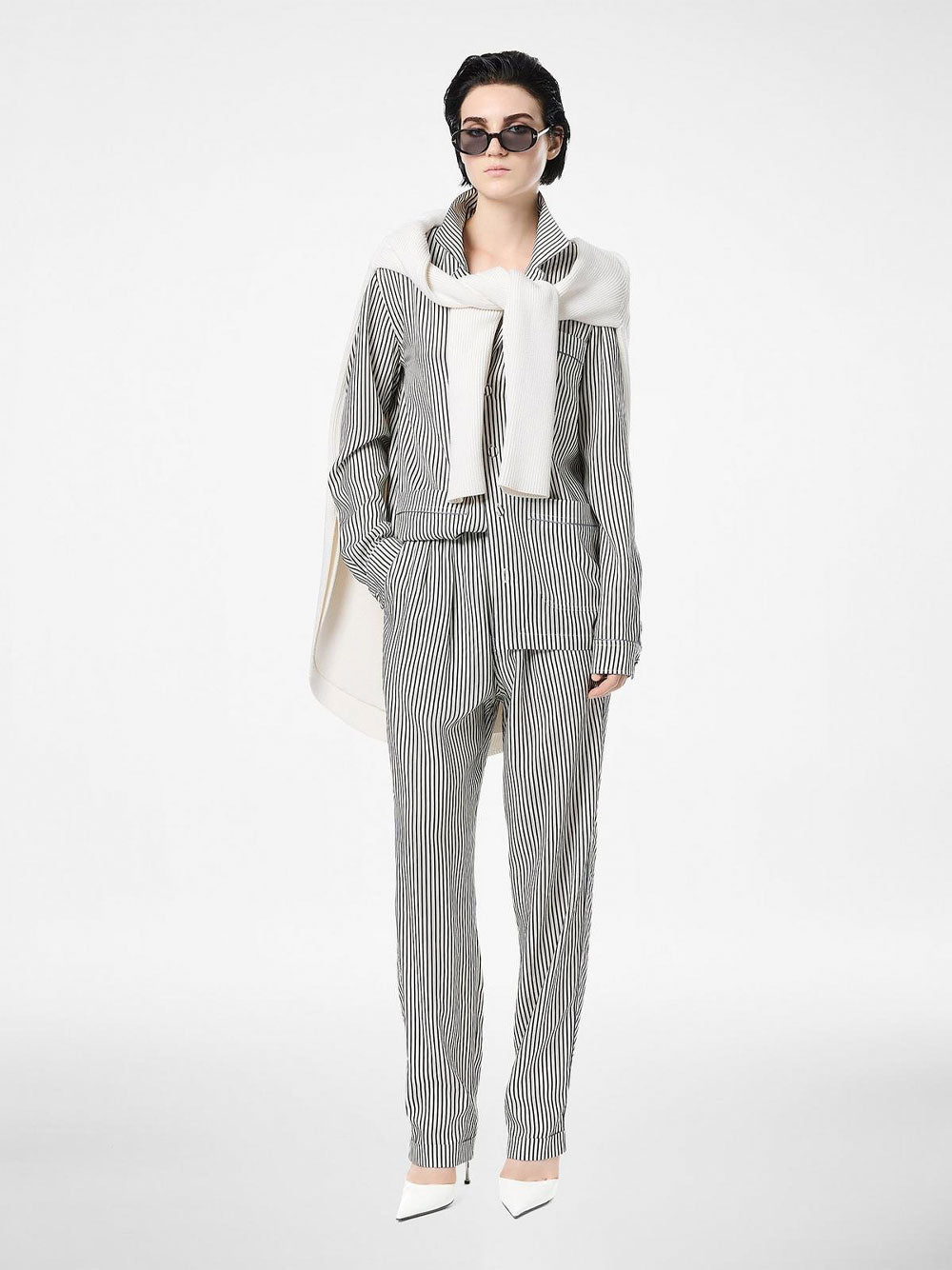 Tom Ford Women Striped Silk Pj Shirt With Piping And Tonal Tf Embroidered Logo TOM FORD