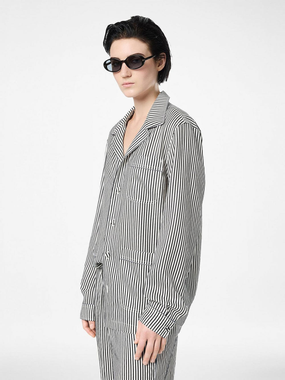 Tom Ford Women Striped Silk Pj Shirt With Piping And Tonal Tf Embroidered Logo TOM FORD